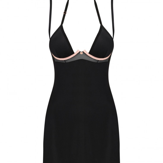 (SALE) Сорочка Obsessive Selinne chemise & thong XS/S Black, стринги, двойные бретели