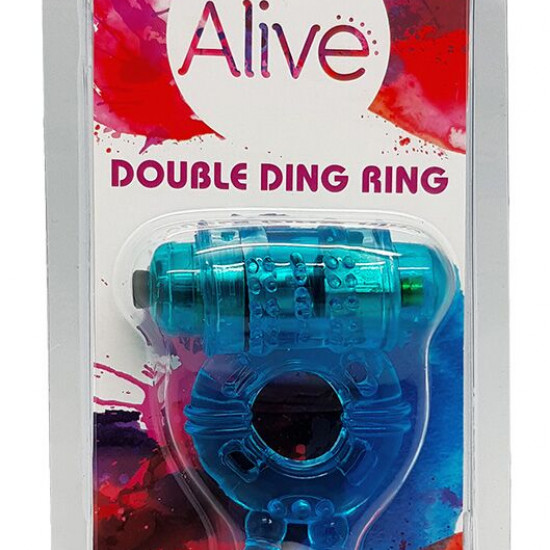 Эрекционное виброкольцо Alive: Double Ding Ring Blue, два мотора