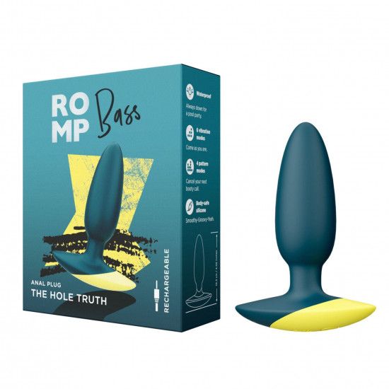 Анальная вибропробка Romp Bass Dark Green, силикон, перезаряжаемая,  макс. диаметр 3 см