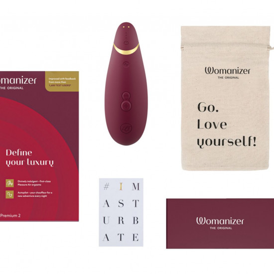 Вакуумный клиторальный стимулятор Womanizer Premium 2 - Bordeaux, функции Autopilot и Smart Silence
