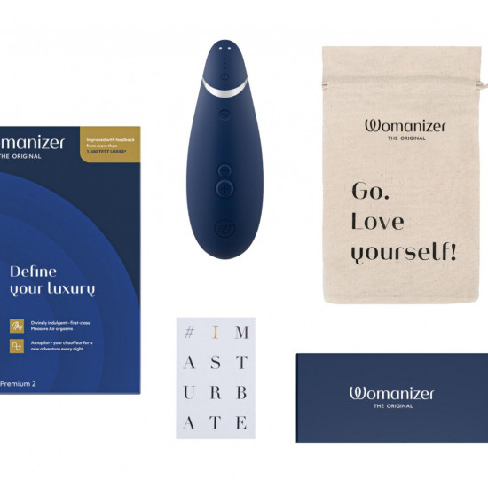 Вакуумный клиторальный стимулятор Womanizer Premium 2 - Blueberry, функции Autopilot и Smart Silence