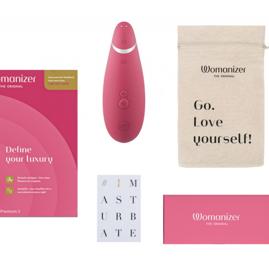 Вакуумный клиторальный стимулятор Womanizer Premium 2 - Raspberry, функции Autopilot и Smart Silence