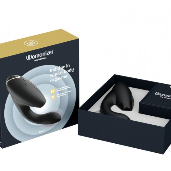 Двойной вакуумный клиторальный стимулятор с вибрацией Womanizer Duo 2 - Black, независимые моторы
