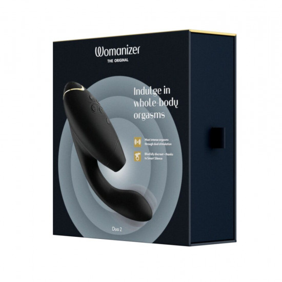 Двойной вакуумный клиторальный стимулятор с вибрацией Womanizer Duo 2 - Black, независимые моторы