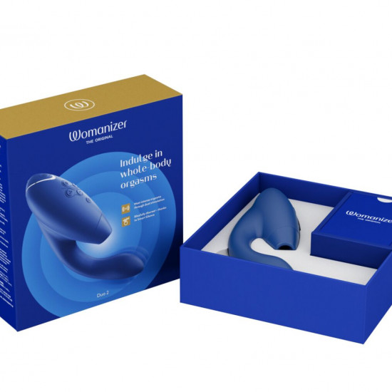 Двойной вакуумный клиторальный стимулятор Womanizer Duo 2 - Blueberry, независимые моторы