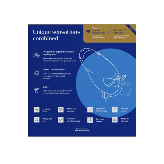 Двойной вакуумный клиторальный стимулятор Womanizer Duo 2 - Blueberry, независимые моторы