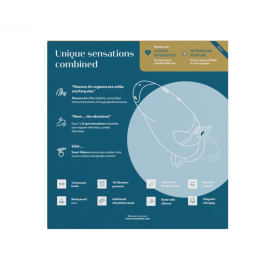 Двойной вакуумный клиторальный стимулятор Womanizer Duo 2 - Petrol, независимые моторы