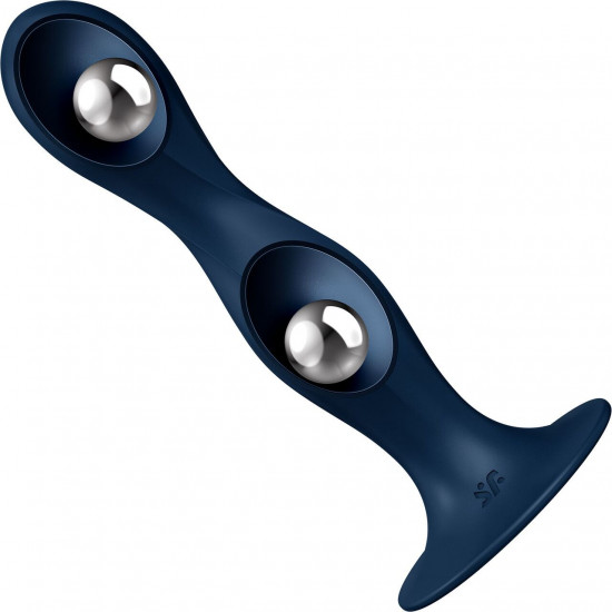 Дилдо Satisfyer Double Ball-R Dark Blue, унисекс, подвижные шарики внутри, на присоске