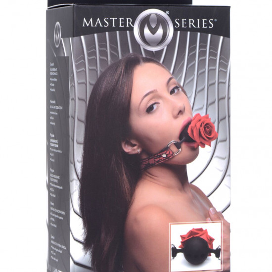 Кляп с розой Master Series: Eye-Catching Ball Gag With Rose, черно-красный