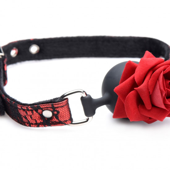 Кляп с розой Master Series: Eye-Catching Ball Gag With Rose, черно-красный