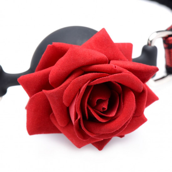 Кляп с розой Master Series: Eye-Catching Ball Gag With Rose, черно-красный