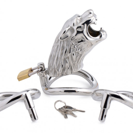 Клетка для пениса Master Series: Tiger King Cock Cage With Lock, три кольца, замок, три ключа