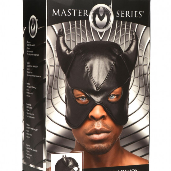 Маска с рогами Master Series: Dungeon Demon Bondage Mask with Horns, черная