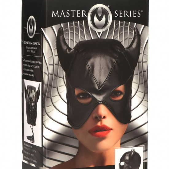 Маска с рогами Master Series: Dungeon Demon Bondage Mask with Horns, черная