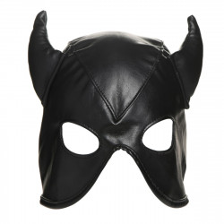 Маска з рогами Master Series: Dungeon Demon Bondage Mask with Horns, чорна