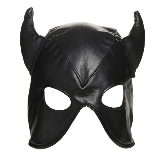 Маска с рогами Master Series: Dungeon Demon Bondage Mask with Horns, черная