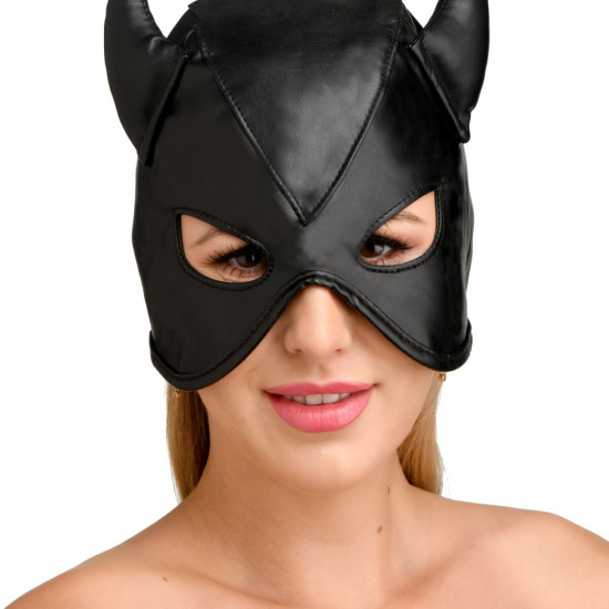 Маска с рогами Master Series: Dungeon Demon Bondage Mask with Horns, черная