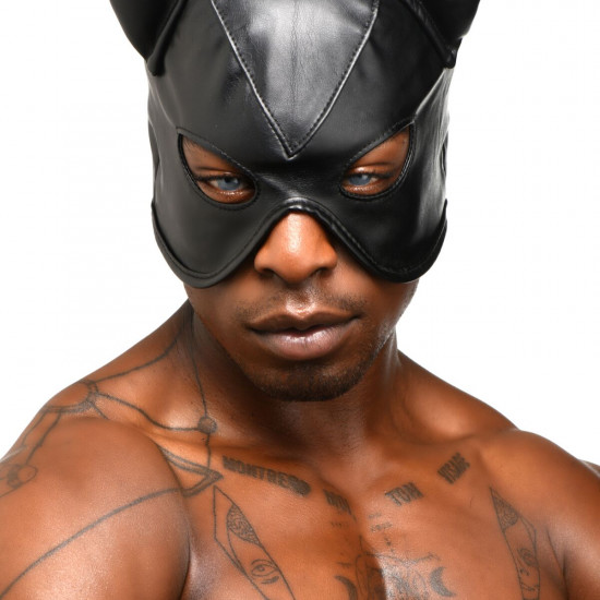 Маска с рогами Master Series: Dungeon Demon Bondage Mask with Horns, черная