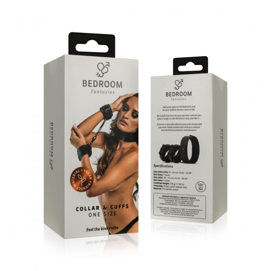 Наручники с ошейником Bedroom Fantasies: Collar & Wrist Cuffs, черные