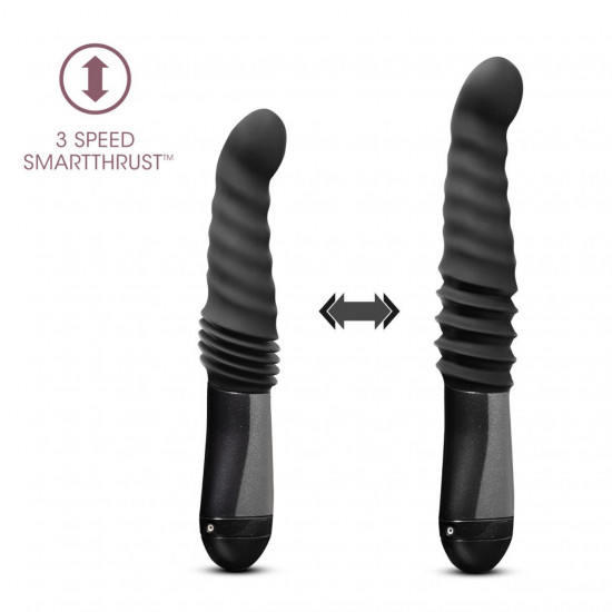 Пульсатор Blush Temptasia – Lazarus Thrusting Dildo – Black, ребристый ствол, 3 скорости