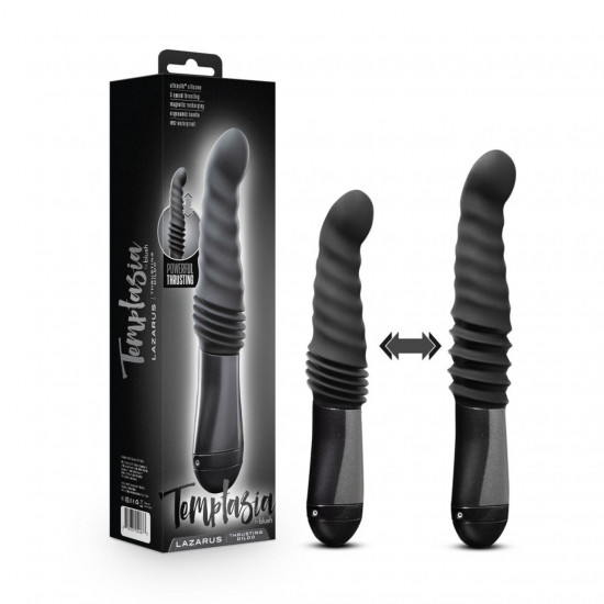 Пульсатор Blush Temptasia – Lazarus Thrusting Dildo – Black, ребристый ствол, 3 скорости