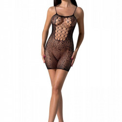 Ажурна мінісукня на тонких бретелях Passion BS096 One Size, black, плетіння на грудях