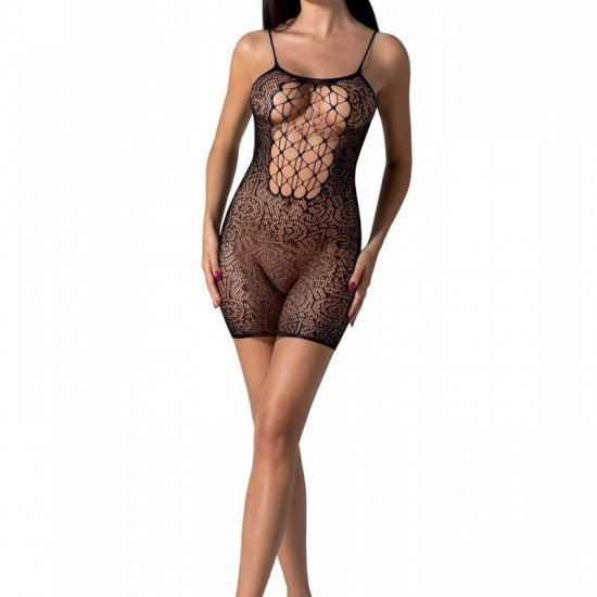 Ажурное мини-платье на тонких бретелях Passion BS096 One Size, black, плетение на груди
