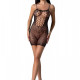 Ажурное мини-платье на тонких бретелях Passion BS096 One Size, black, плетение на груди