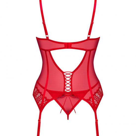 Комплект корсет и стринги Obsessive Ingridia corset & thong XS/S, красный