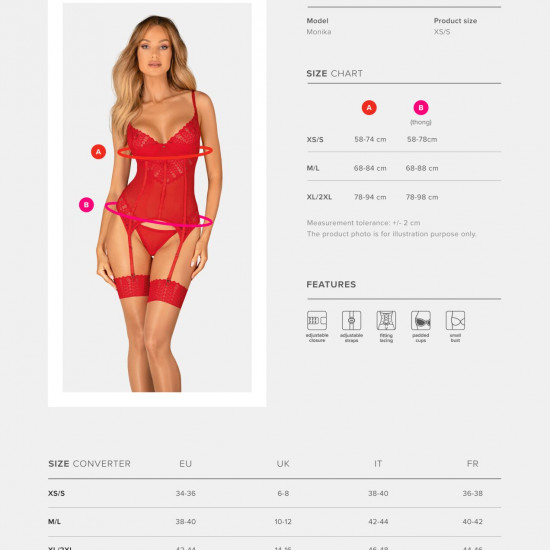 Комплект корсет и стринги Obsessive Ingridia corset & thong M/L, красный