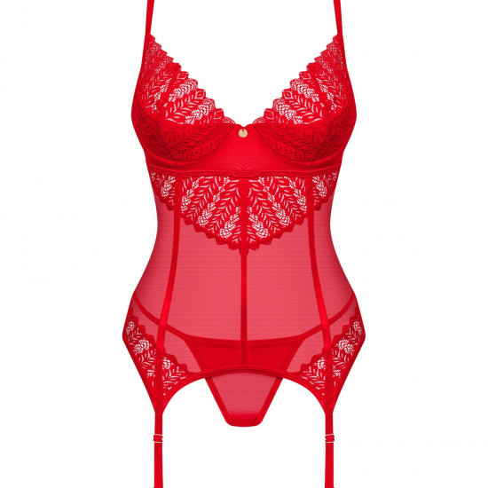 Комплект корсет и стринги Obsessive Ingridia corset & thong M/L, красный