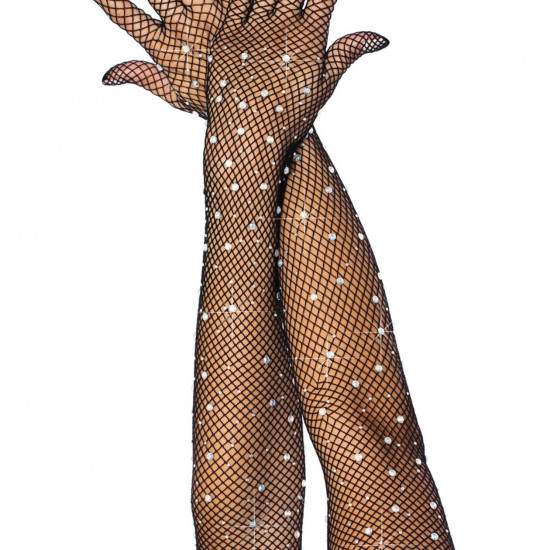 Длинные сетчатые перчатки Leg Avenue Rhinestone opera length gloves, с камнями, One Size