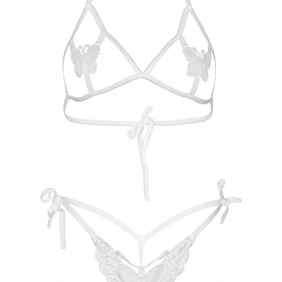 Эротический комплект с открытой чашкой Leg Avenue Open cup bra and pearl panty One Size White