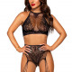 Эротический комплект Leg Avenue Crop top and garter panty Black, топ, трусики с доступом, чулки