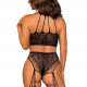 Эротический комплект Leg Avenue Crop top and garter panty Black, топ, трусики с доступом, чулки