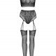 Эротический комплект Leg Avenue Crop top and garter panty Black, топ, трусики с доступом, чулки