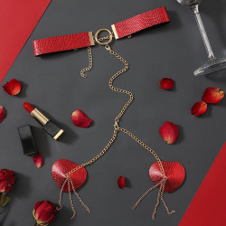 Пестис-сердечка з ланцюжками та чокером JSY Nipple Sticker RT236114 Red