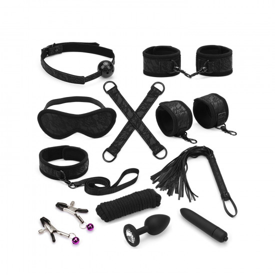 Набор Liebe Seele Black Lace and Neoprene 11pcs Bondage Kit, анальная пробка с кристаллом, вибропуля
