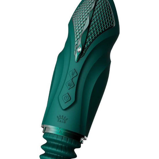Компактная смарт секс-машина Zalo – Sesh Turquoise Green, 2 насадки, пульт ДУ, кристалл Swarovski