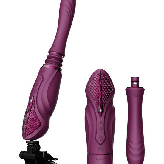 Компактная смарт секс-машина Zalo – Sesh Velvet Purple, 2 насадки, пульт ДУ, кристалл Swarovski