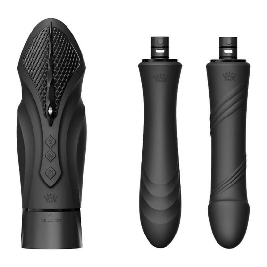 Компактная смарт секс-машина Zalo – Sesh Obsidian Black, 2 насадки, пульт ДУ, кристалл Swarovski