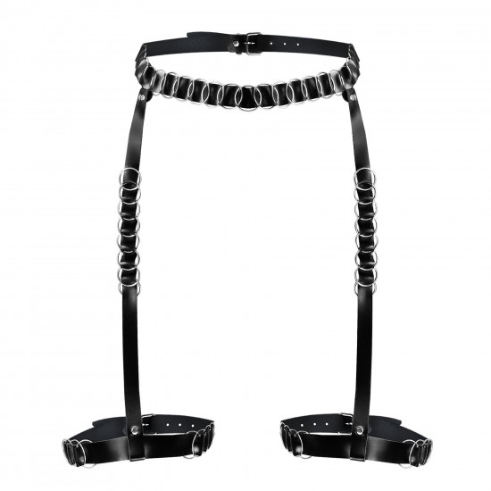 Гартеры украшенные кольцами Art of Sex - Geneva, Натуральная кожа, Размер L-2XL