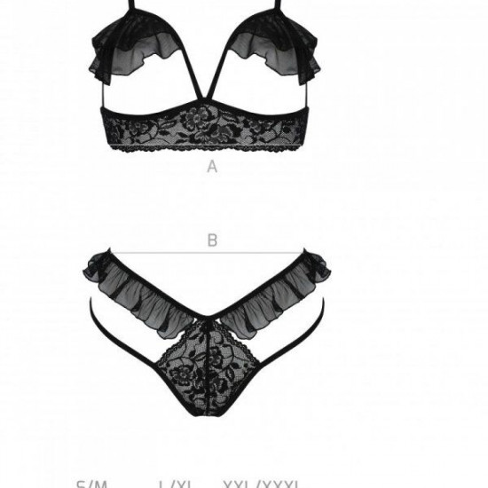 Эротический комплект Passion DOLLY SET, L/XL, black, с открытыми чашками