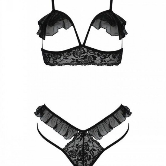 Эротический комплект Passion DOLLY SET, XXL/XXXL, black, с открытыми чашками