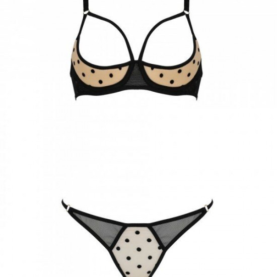 Эротический комплект Passion MARINA SET WITH OPEN BRA, S/M, beige, открытые чашки