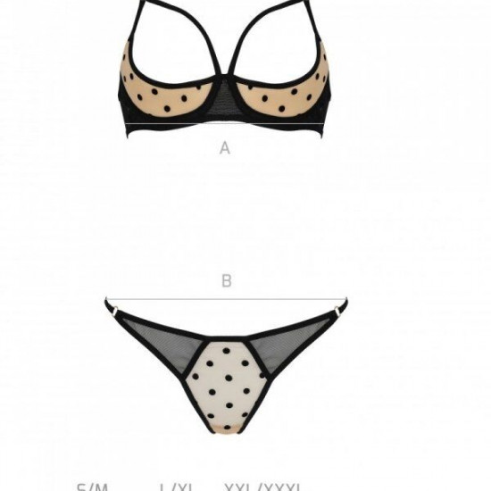 Эротический комплект Passion MARINA SET WITH OPEN BRA, XXL/XXXL, beige, открытые чашки
