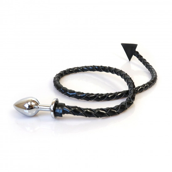 Металлическая анальная пробка M с дьявольским хвостом Art of Sex - Succubus, экокожа, черный