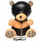 Плюшевый медвежонок HOODED Teddy Bear БДСМ в кожаном капюшоне с поводком, 23x16x12 см