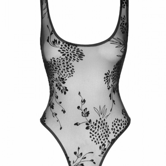 Боди Noir Handmade F242 Tulle body with patterned flock embroidery, S