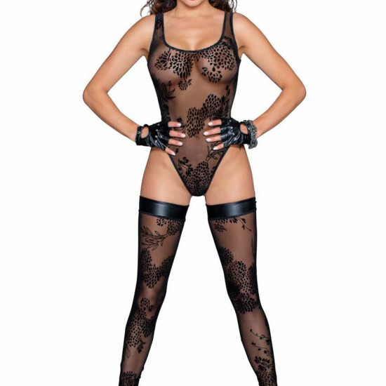 Боди Noir Handmade F242 Tulle body with patterned flock embroidery, M